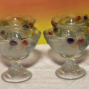Vintage Luminarc Glass Dessert Bowls with Floral Design